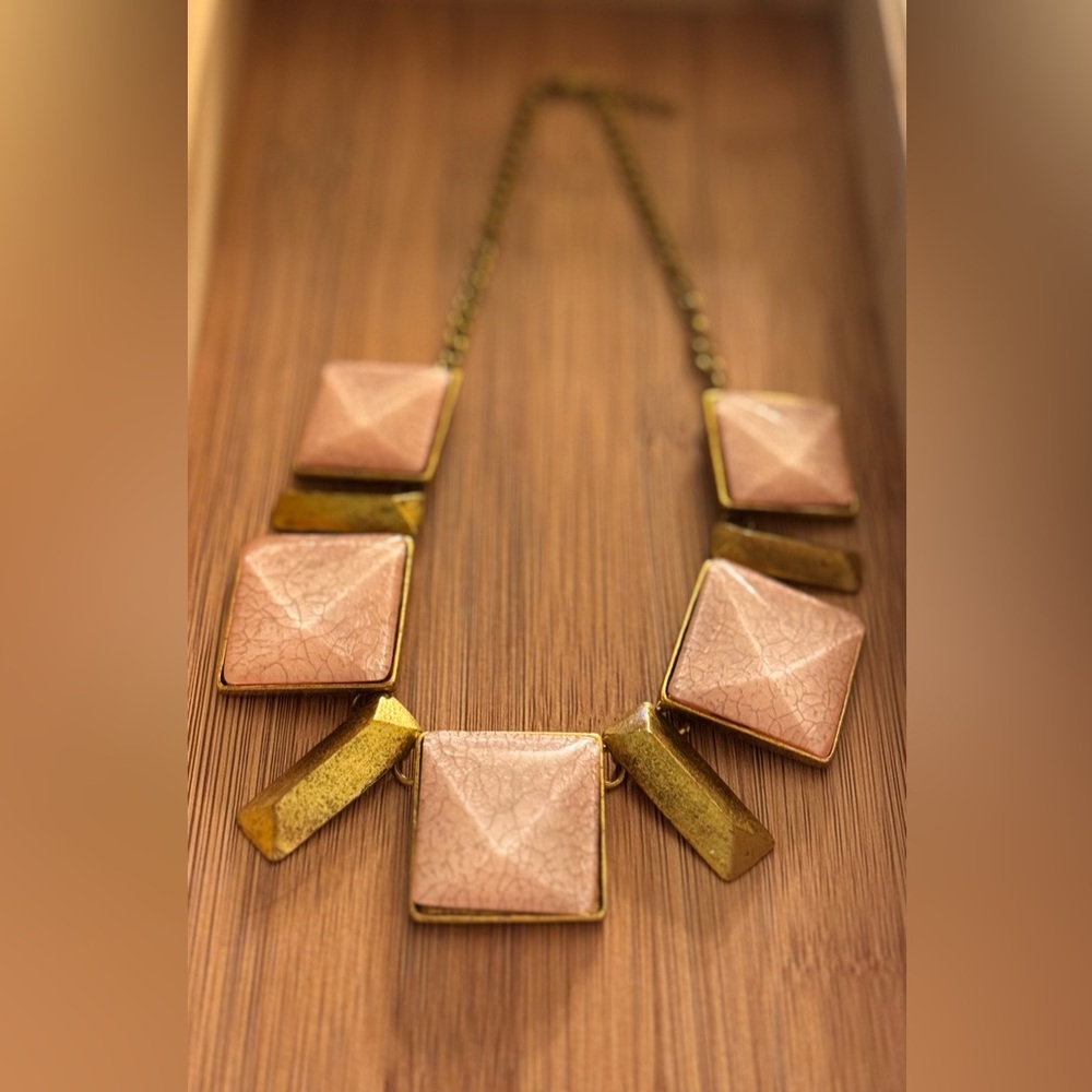 Gold and Pink Geometric Art Deco Necklace